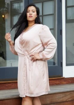 Nurode Plus Size Ruffle Trim Long Sleeve Wrap Dress -Mini Dress Store 2003564 186 3