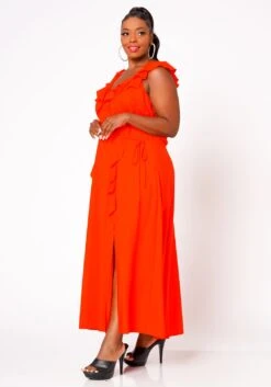 Nurode Plus Size Ruffle Trim Wrapped Maxi Dress -Mini Dress Store 2003574 110 4