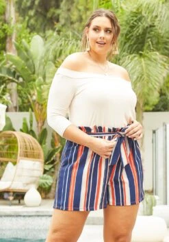 Asoph Plus Size Off Shoulder Stripe Romper -Mini Dress Store 2004698 118 0