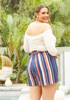 Asoph Plus Size Off Shoulder Stripe Romper -Mini Dress Store 2004698 118 3