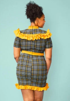 Plus Size Plaid Ruffle Tie Neck Mini Dress -Mini Dress Store 2005082 159 3