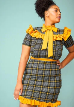 Plus Size Plaid Ruffle Tie Neck Mini Dress -Mini Dress Store 2005082 159 4