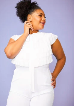 Plus Size Ruffle Front Tie Neck Romper -Mini Dress Store 2005087 002 4