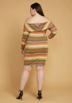 Asoph Plus Size Stripe Off Shoulder Midi Dress -Mini Dress Store 2005442 159 2