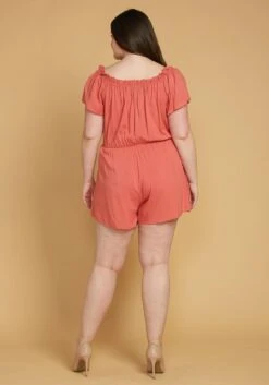Asoph Plus Size Elastic Waist Off Shoulder Romper -Mini Dress Store 2005455 186 2
