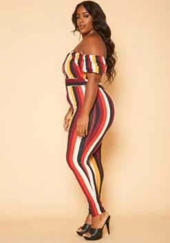 Plus Size Puff Sleeve Multi Stripe Jumpsuit -Mini Dress Store 2005502 111 2