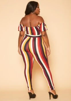 Plus Size Puff Sleeve Multi Stripe Jumpsuit -Mini Dress Store 2005502 111 3