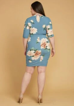 Asoph Plus Size Deep V-Neck Floral Bodycon Dress -Mini Dress Store 2005539 003 4