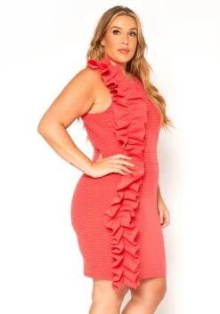 Asoph Plus Size Textured Side Ruffle Dress -Mini Dress Store 2006479 144 3