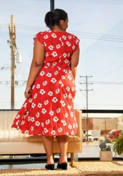 Pleione Plus Size V-Neck Floral Long Dress -Mini Dress Store 2006695 110 3