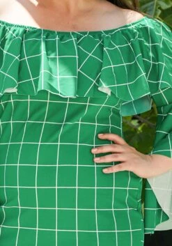 Asoph Plus Size Off Shoulder Grid Print Shift Dress -Mini Dress Store 2007458 103 4