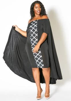 Asoph Plus Size Off Shoulder Cape Dress -Mini Dress Store 2007834 172 1