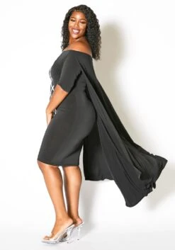Asoph Plus Size Off Shoulder Cape Dress -Mini Dress Store 2007834 172 2