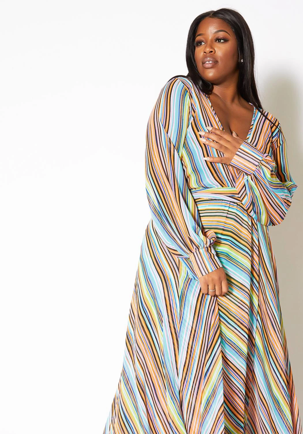 Asoph Plus Size Candy Striped Womens Maxi Gown 4 Asoph Plus Size Candy Striped Womens Maxi Gown - Image 2