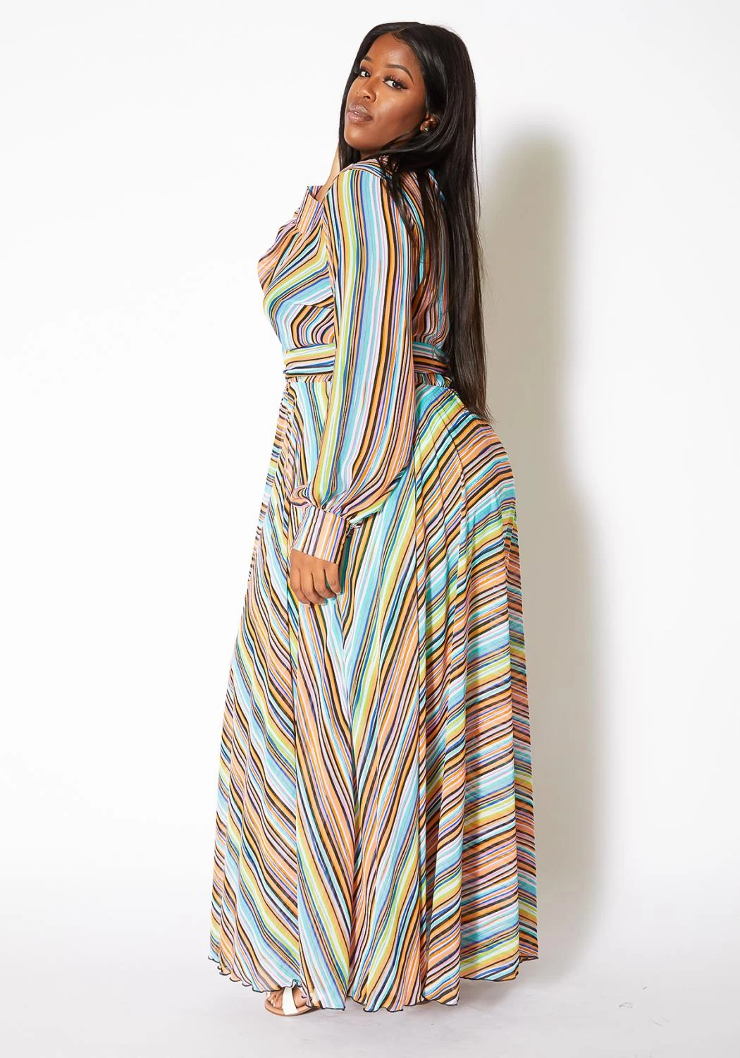 Asoph Plus Size Candy Striped Womens Maxi Gown 5 Asoph Plus Size Candy Striped Womens Maxi Gown - Image 3