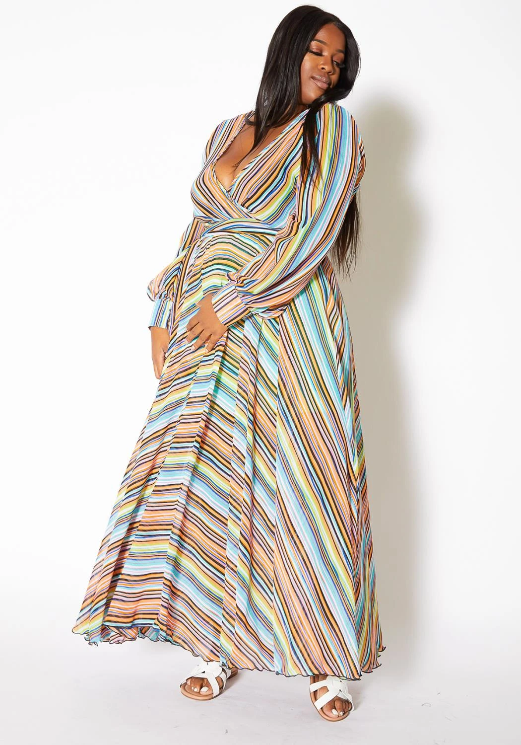 Asoph Plus Size Candy Striped Womens Maxi Gown 3 Asoph Plus Size Candy Striped Womens Maxi Gown