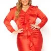 Asoph Plus Size Satin Waterfall Drape Long Sleeve Mini Dress -Mini Dress Store 2011254 120 2