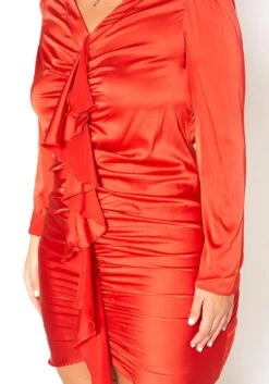 Asoph Plus Size Satin Waterfall Drape Long Sleeve Mini Dress -Mini Dress Store 2011254 120 5