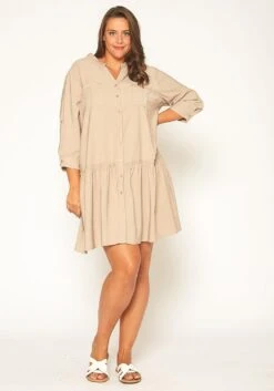 Pleione Plus Size Button Up Tunic Shirt Dress