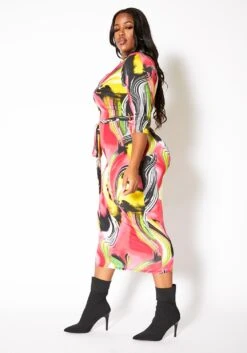 Asoph Plus Size Vibrant Marbled Womens Bodycon Midi Dress -Mini Dress Store 2011580 148 1