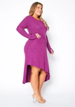 Plus Size Asymmetric Long Sleeve Midi Dress -Mini Dress Store 2011582 187 1