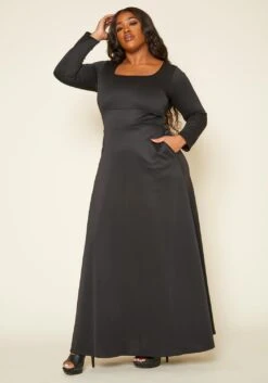 Plus Size Classic Square Neck Long Sleeve Maxi Dress -Mini Dress Store 2014193 001 1
