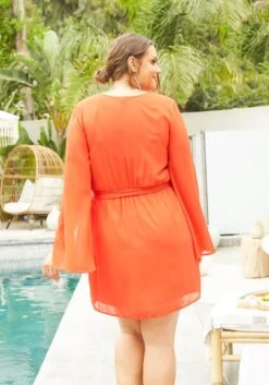 Asoph Plus Size Flowy Red Long Sleeve Mini Dress -Mini Dress Store 2014941 121 0