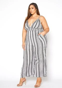 Asoph Plus Size Multi Striped Flare Leg Cami Jumpsuit -Mini Dress Store 2015074 001 1