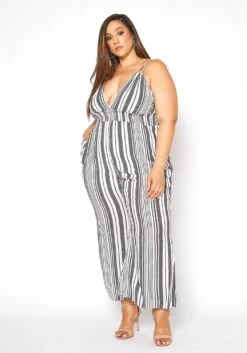 Asoph Plus Size Multi Striped Flare Leg Cami Jumpsuit -Mini Dress Store 2015074 001 2