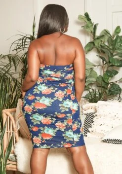 Asoph Plus Size Antique Floral Print Bodycon Tube Dress -Mini Dress Store 2015222 117 3