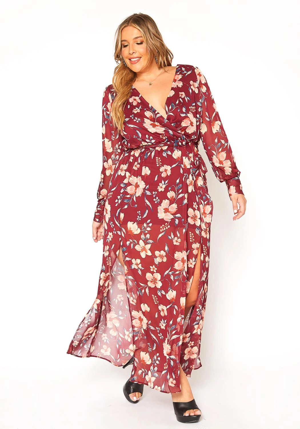 Asoph Plus Size Floral Print Chiffon Maxi Dress 3 Asoph Plus Size Floral Print Chiffon Maxi Dress