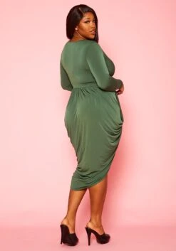 Plus Size Long Sleeve Draped Midi Dress -Mini Dress Store 2016842 001 5