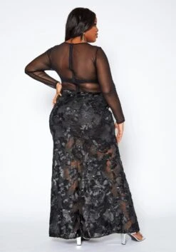 Asoph Plus Size Elegant Patterned Lace Mermaid Hem Gown -Mini Dress Store 2017007 001 3