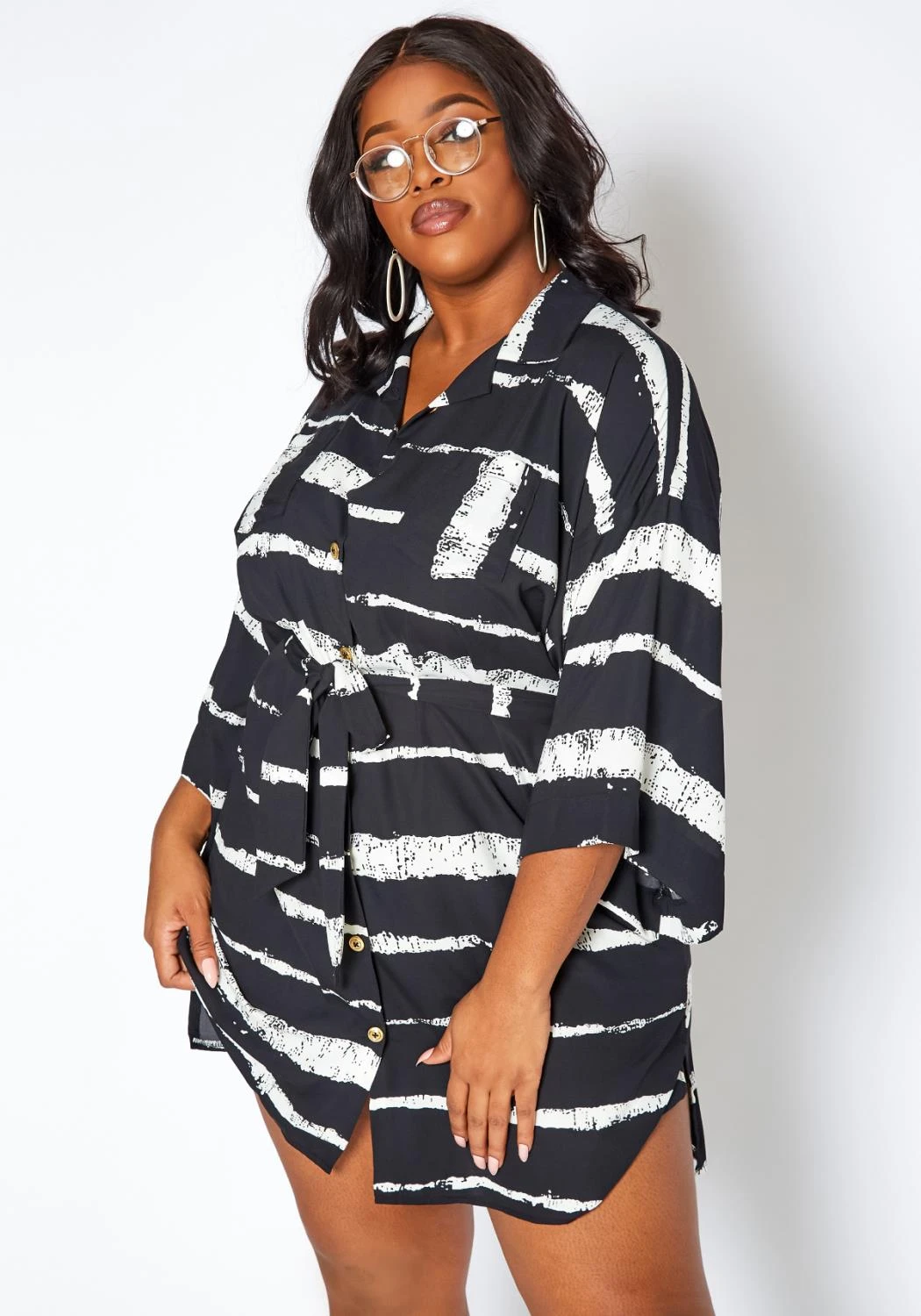 Asoph Plus Size Abstract Striped Button Front Mini Dress 4 Asoph Plus Size Abstract Striped Button Front Mini Dress - Image 2