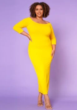 Asoph Plus Size Sincere Off Shoulder Bodycon Maxi Dress