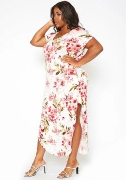 Asoph Plus Size Spring Floral Print Tee Shirt Maxi Dress -Mini Dress Store 2017418 952 2