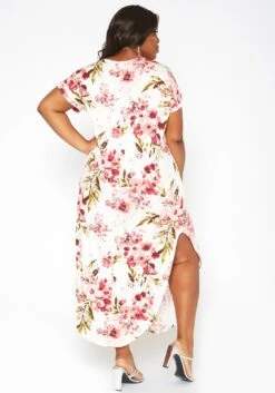 Asoph Plus Size Spring Floral Print Tee Shirt Maxi Dress -Mini Dress Store 2017418 952 3