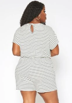 Asoph Plus Size Striped Relaxed Fit Romper -Mini Dress Store 2017629 952 3