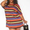 Asoph Plus Size Multi Color Striped Tee Shirt Mini Dress -Mini Dress Store 2017674 128 1