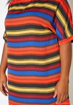 Asoph Plus Size Multi Color Striped Tee Shirt Mini Dress -Mini Dress Store 2017674 128 4