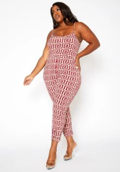 Asoph Plus Size Greek Key Print Cami Jumpsuit