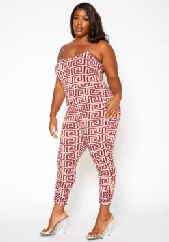 Asoph Plus Size Greek Key Print Cami Jumpsuit -Mini Dress Store 2017900 283 2