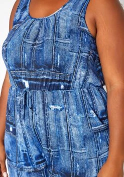 Asoph Plus Size Denim Print Bodycon Jumpsuit -Mini Dress Store 2017919 290 3