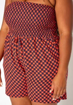 Asoph Plus Size Checker Dotted Print Tube Romper -Mini Dress Store 2018033 110 4