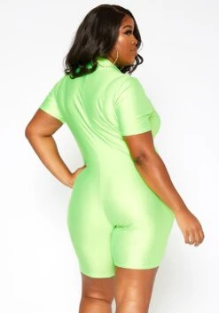 Asoph Plus Size Neon Zip Front Biker Romper -Mini Dress Store 2018216 152 2