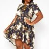 Asoph Plus Size Brocade Print High Low Flare Dress 2 Asoph Plus Size Brocade Print High Low Flare Dress -Mini Dress Store 2018246 001 0