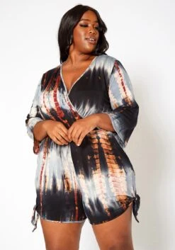 Asoph Plus Size Tie Dye Long Sleeve Romper