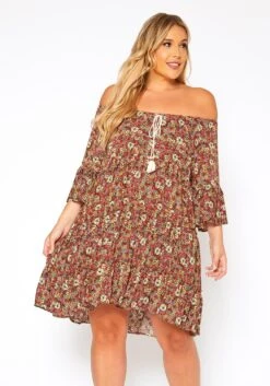 Asoph Plus Size Vintage Floral Print Mini Dress