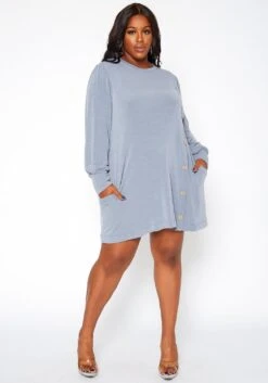 Asoph Plus Size Button Hem Flare Mini Dress