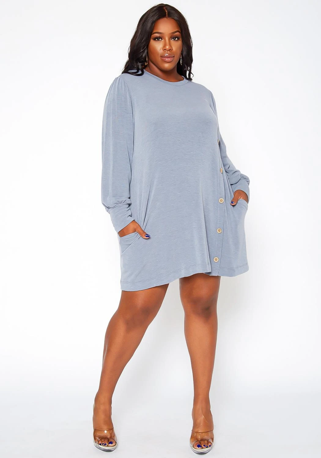 Asoph Plus Size Button Hem Flare Mini Dress 3 Asoph Plus Size Button Hem Flare Mini Dress